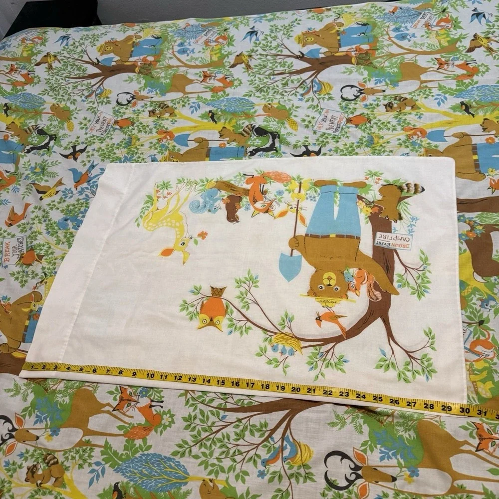 Vintage Fieldcrest Ideal Smokey the Bear Twin Flat Sheet Pillowcase Pillow Case